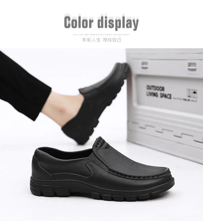 Chef shoes four season new anti slip oil resistant plus size business casual men's work leather shoes fashion comfort soft soled