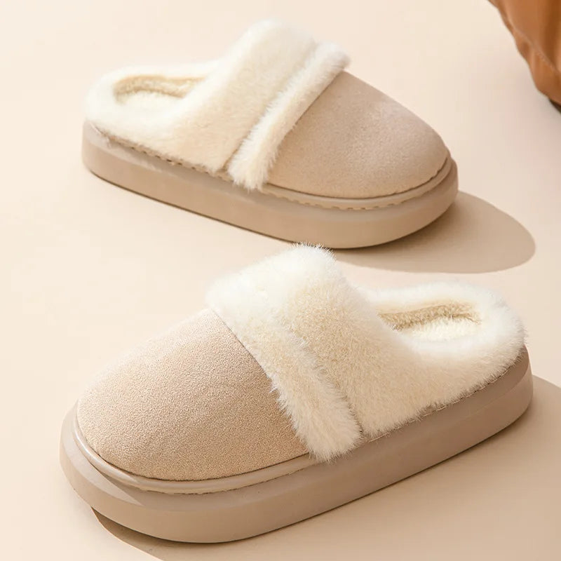 Comwarm Winter Plush Slippers For Women Indoor Antiskid Warm Cotton Slippers Fur Fluffy Flat Home Slides Lady Casual Furry Shoes