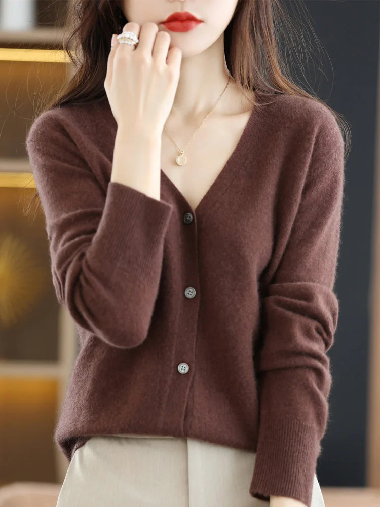 Women's Sweater 2025 Spring Autumn Cardigans V-neck Single Breasted Short Slim Lady Knitwear Tops Solid Korean Fashion Cardigan