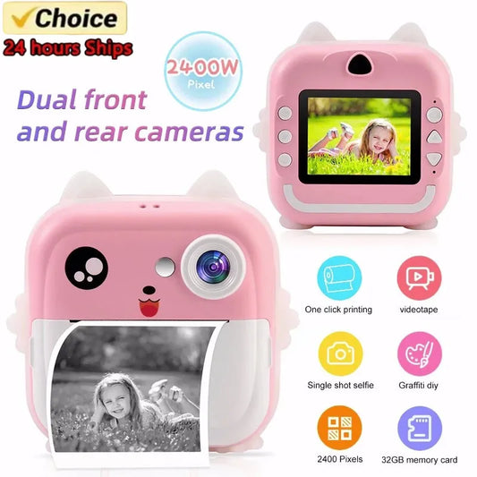 Digital Camera Toys Kids Instant Print Thermal Print Camera Instant Print Photo Video with 32G Memory Card Kids 1080P HD