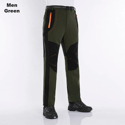 JNLN Men Women Fleece Winter Pants Ski Trekking Hiking Camping Waterproof Pants Outdoor Soft Shell Thick Thermal Cargo Trousers