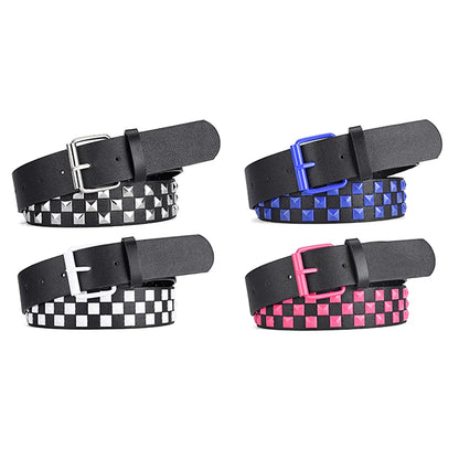 New Personalised Rivets Checkerboard PU Leather Belt 107CM Men And Women Universal Fashion Hip-hop Punk Belt Ins Style