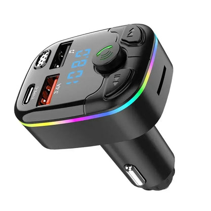 Bluetooth 5.0 Car FM Transmitter PD Type-C Dual USB Ambient Player MP3 Fast Charger Type-C Wireless Light Handsfree PD