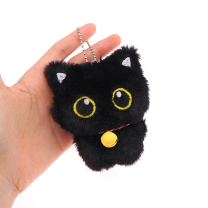 1PC Cute Bell Black Cat Plush Toy Keychain Cartoon Kitten Soft Doll Pendant Car Key Ring Backpack Charm Decoration Gift