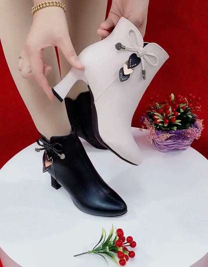 2023 high-heeled boots female spring and autumn single boots new women's shoes zip white waterproof Taiwan high-heeled shoes