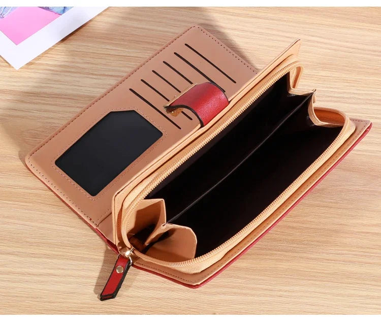 Women Wallet PU Leather Purse Female Long Wallet Gold Hollow Leaves Pouch Handbag For Women Coin Purse Card Holders Clutch