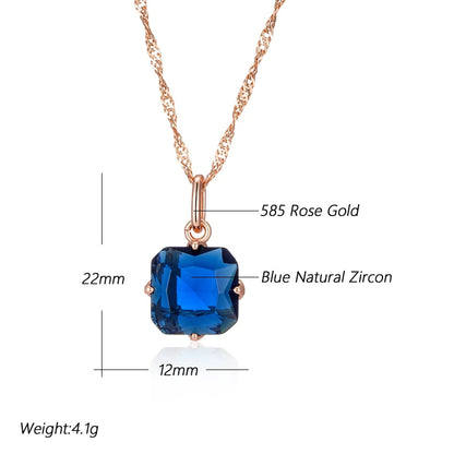 Kinel Luxury Square Blue Natural Zircon Pendant Necklace For Women Fashion 585 Rose Gold Color Fine Daily Ethnic Bride Jewelry