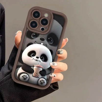 1 PC Milk Tea Panda Mobile Phone Soft Case Suitable for iPhone 16 Pro Max 15 14 13 11 Simple Protective Cover