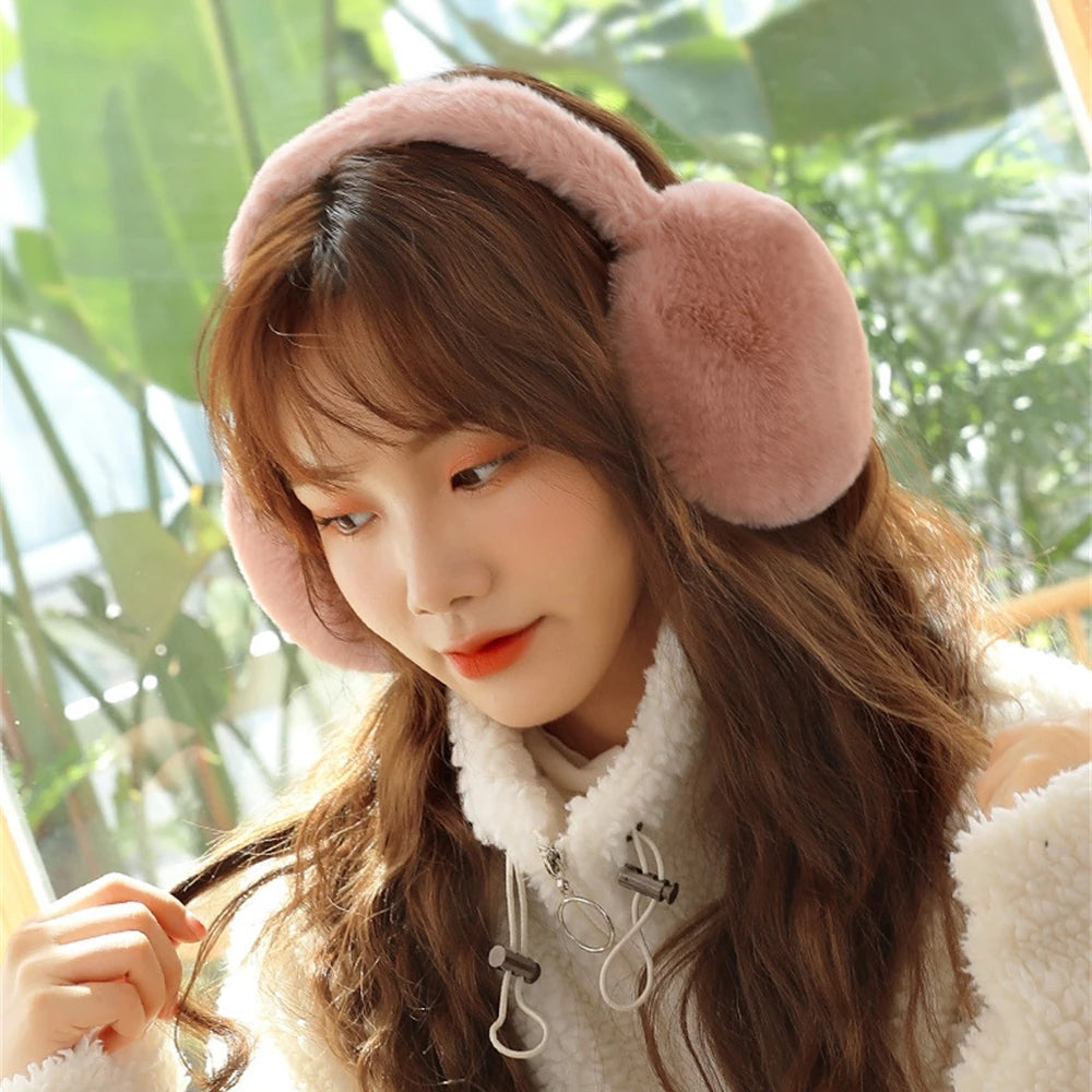 Foldable Plush Earmuffs Women Winter Warm Earflaps Unisex Portable Ear Headphone Outdoor Fashion Solid Color Frostproof Earcover