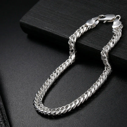 925 Sterling Silver 6MM geometric Chain Bracelets Neckalces for Women Men fashion Party wedding Gifts punk jewelry sets