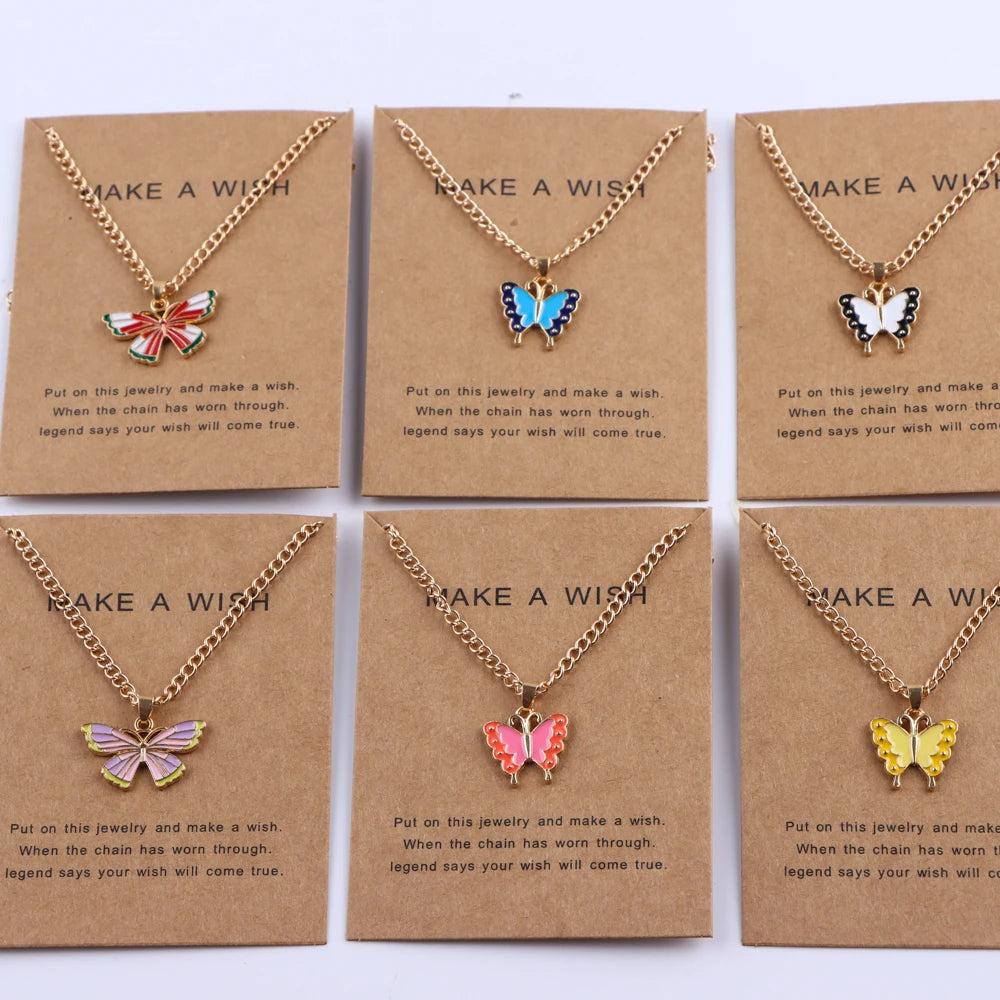 20Pcs/Lot Korean New Butterfly Pendant Necklace for Women Gilrs Cute Lovely Neck Jewelry Accessories Birthday Gifts