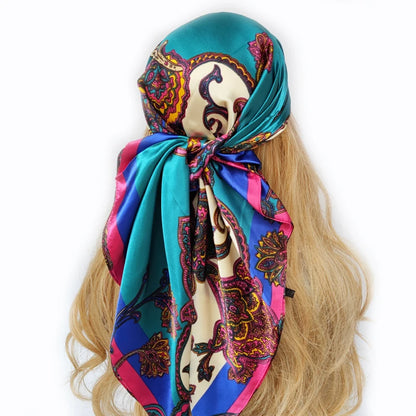 new 90*90cm fashion Silk Scarf Scarftop Headwraps Women Vintage Four Seasons Hair Scarve Hijab Foulard Bandana Femme Headscarf