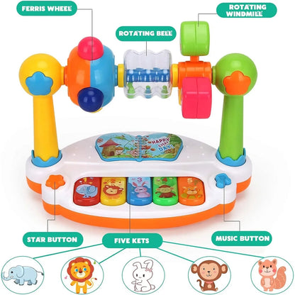 Baby Piano Toys Kids Rotating Music Piano Keyboard with Light Sound, Musical Toys for Toddlers,Early Educational Music Toy Gifts