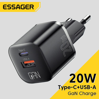 Essager 20W GaN PD USB C Charger for iPhone 15 13 12 11 Pro Max Phone QC 3.0 PD 3.0 USB Type C Fast Charging for Xiaomi pocoiPad