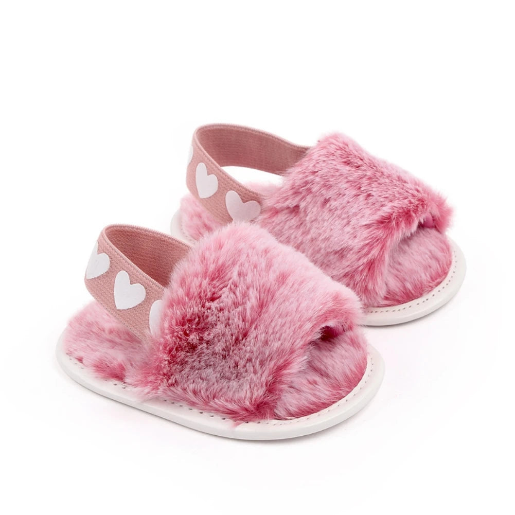 Baby Tie-Dye Fluffy Casual Shoes Toddler Shoes Elastic Plush Garden Sandals Children'S Outdoor Walking Casual Shoes For 0-1Y