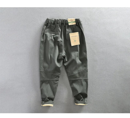 Autumn Winter New Men's Cargo Velvet Pants Loose Belt Comfortable Soft Cotton Multi Pockets Retro Street Trousers AZ381