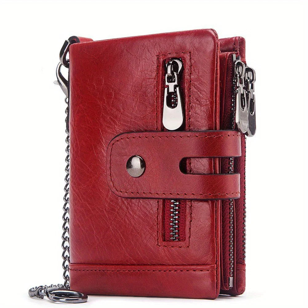 100% Genuine Leather RFID Men Cowhide Wallets Coin Purse Small Mini Card Holder Chain PORTFOLIO Portomonee Male Wallet Pocket