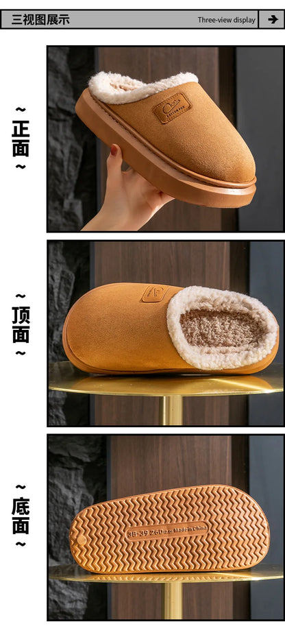 Comwarm Winter Plush Slippers For Women Indoor Antiskid Warm Cotton Slippers Fur Fluffy Flat Home Slides Lady Casual Furry Shoes