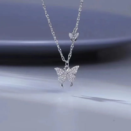 925 Sterling Silver Butterfly Necklace for Women Summer Versatile Luxury Necklace New Fashion Jewelry Crystal Pendant Necklace