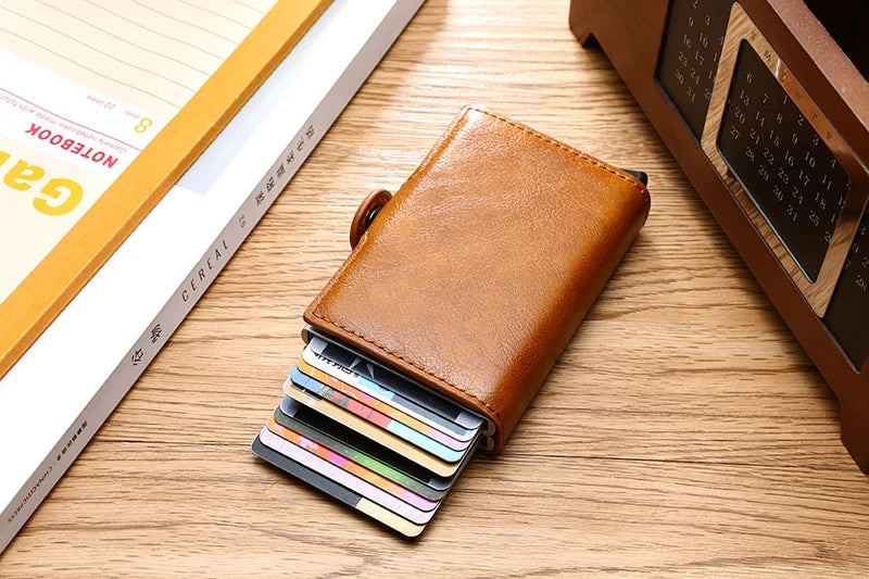 Carbon Fiber Credit Card Holder Mens Double Anti Rfid Bank Cardholder Case Wallet Metal Business Bank Minimalist Wallet Gift