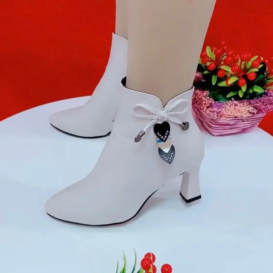 2023 high-heeled boots female spring and autumn single boots new women's shoes zip white waterproof Taiwan high-heeled shoes