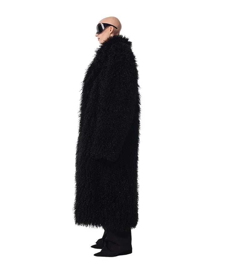 Men and women's lamb fur coat beach wool long coat toka roll wool trench coat