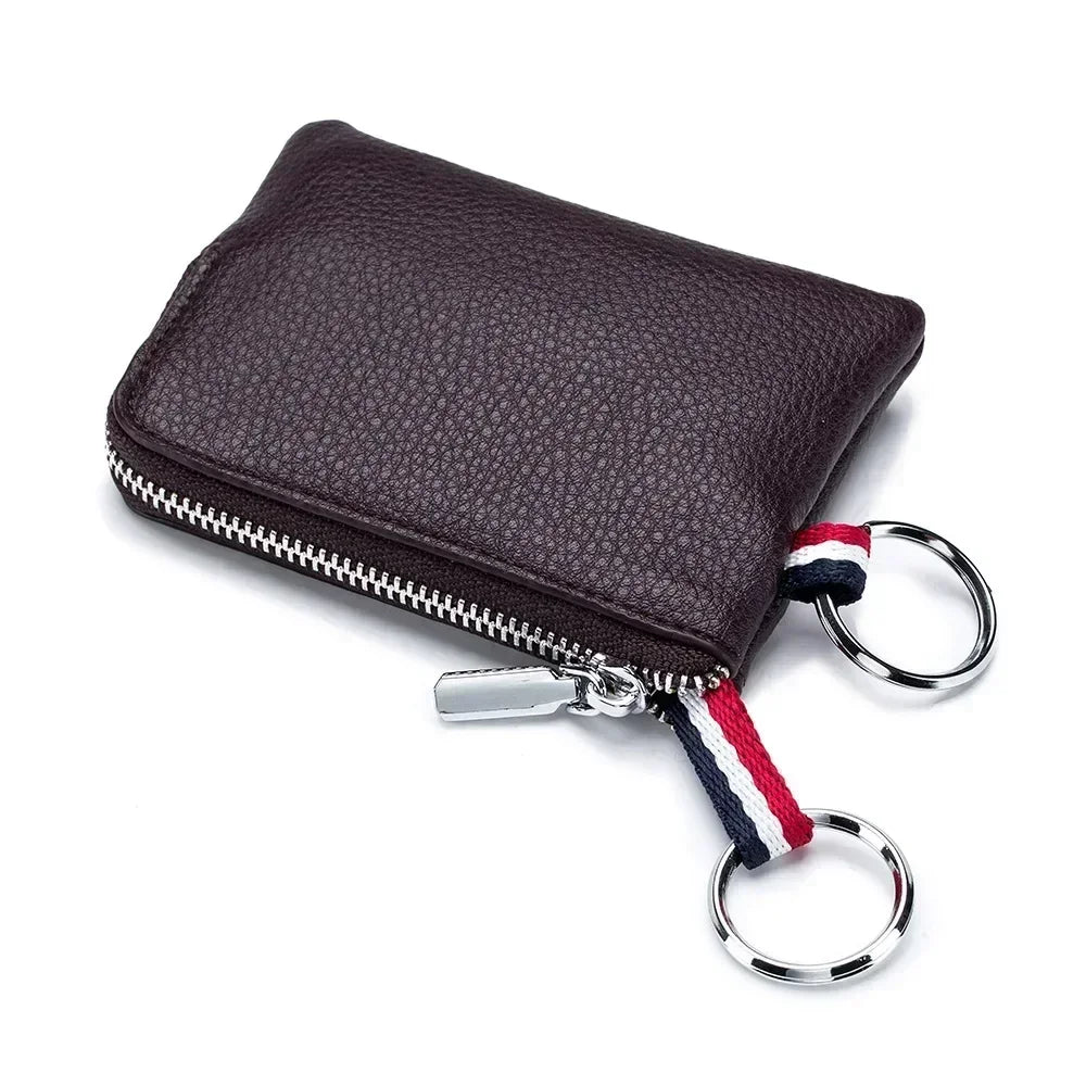 Genuine Leather Coin Purse Mini Card Holder Ultra-thin Small Zipper Cute Wallet Soft Cowhide Leather Driver's License Key Bag