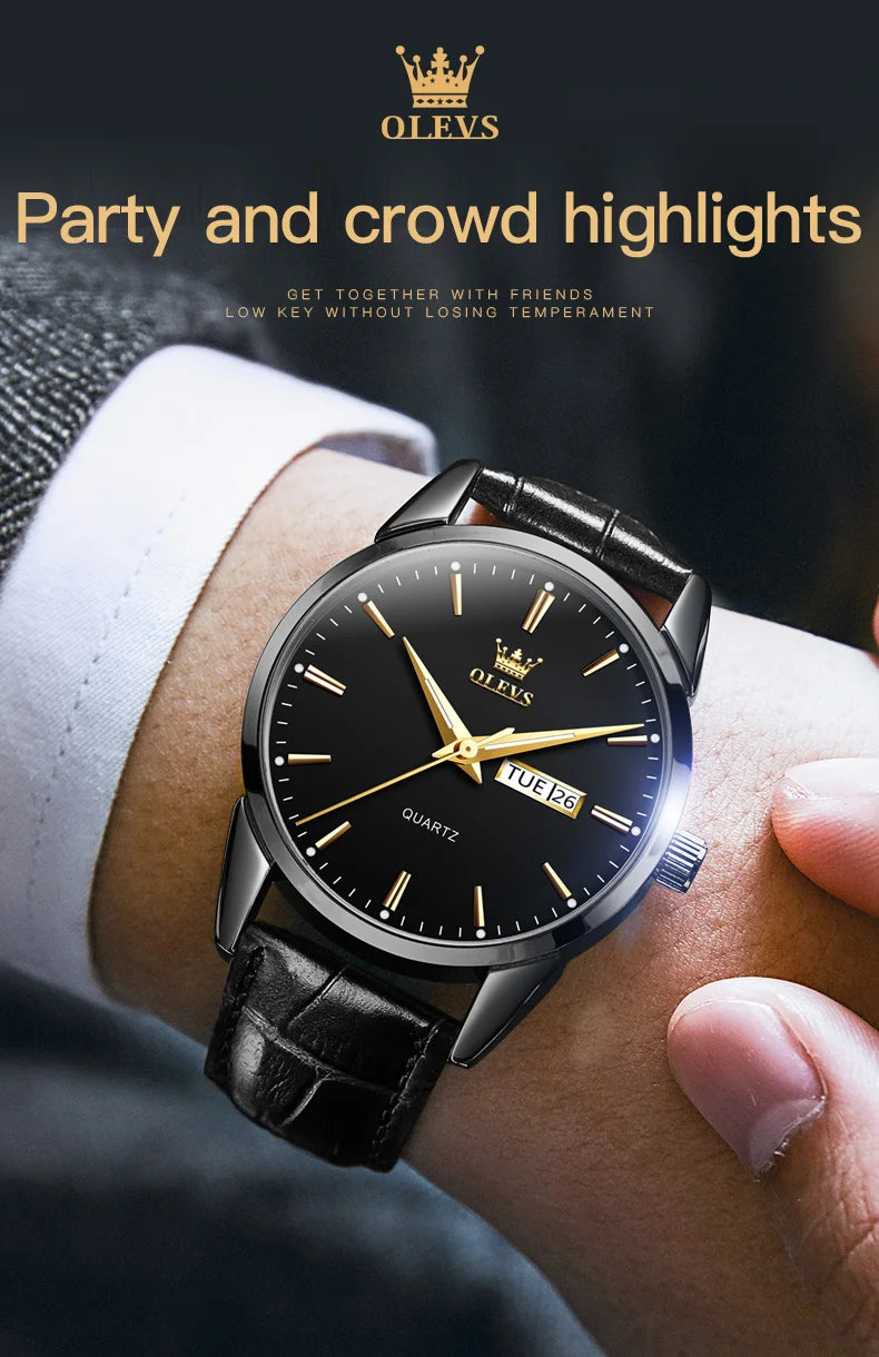 OLEVS Classic Quartz Watch for Men Waterproof Leather strap Calendar Sports Business Men 's Quartz Wrist Watch TOP Brand 6898