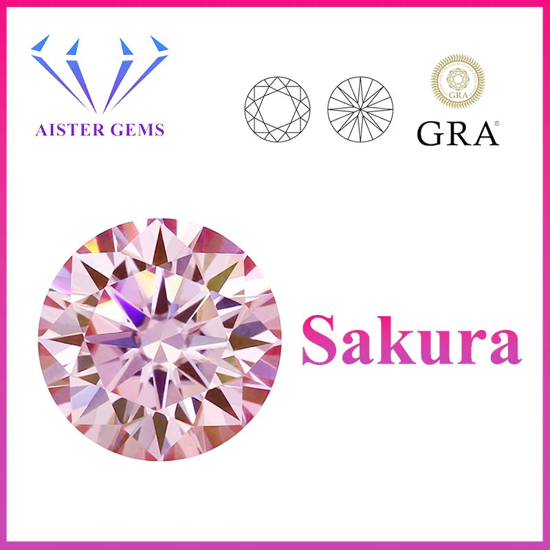 Pink / Sakura Moissanite Loose Gemstones 0.5-5.0ct Moissanita Lab Diamonds 3EX Round Cut Pass Diamond Tester with GRA Report