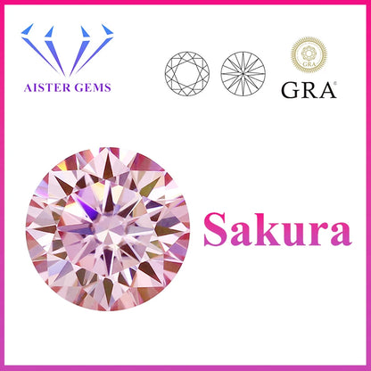 Pink / Sakura Moissanite Loose Gemstones 0.5-5.0ct Moissanita Lab Diamonds 3EX Round Cut Pass Diamond Tester with GRA Report