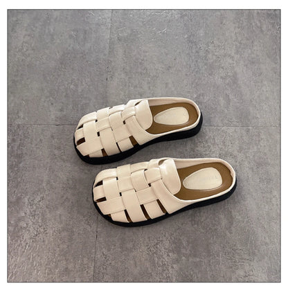 Luxucy Weave Hollowed Out Breathable Non Slip Sandals Summer New Slides Flats Travel Holiday Beach Shoes Walking Casual Mules