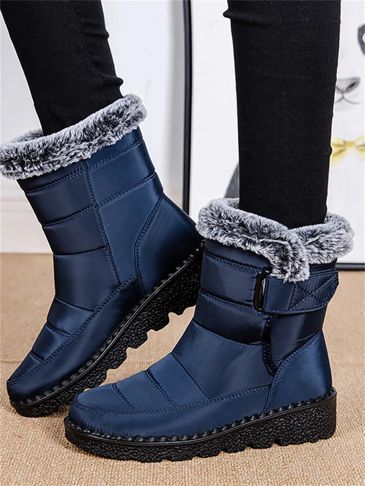 Msfilia Women Autumn Winter Rabbit Fur High Barrel Warm Velcro Waterproof Snow Boots