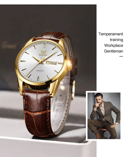 OLEVS Classic Quartz Watch for Men Waterproof Leather strap Calendar Sports Business Men 's Quartz Wrist Watch TOP Brand 6898