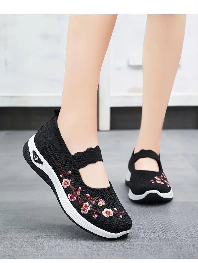 Summer Women's Shallow Flats Loafers Breathable Mary Jeans Flower Sneakers Female Platform Running Cotton Slip On Shoes