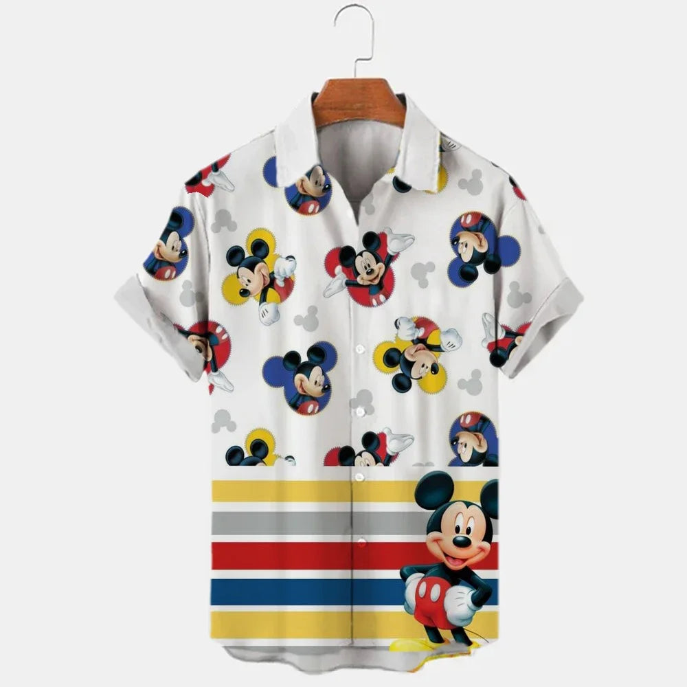 Miniso Brand New 3d Shirts Mens Disney Mickey Mouse Street Tops Cute Cartoon 3d Printed Shirts Mens Casual Fashion Shirts 2024