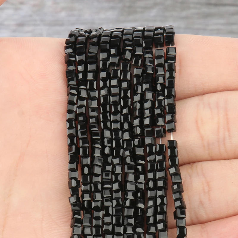 High Quality Black Cube Austrian Crystal Beads Loose Square Shape Glass Beads For Jewelry Making DIY Bracelet 2/3/4MM