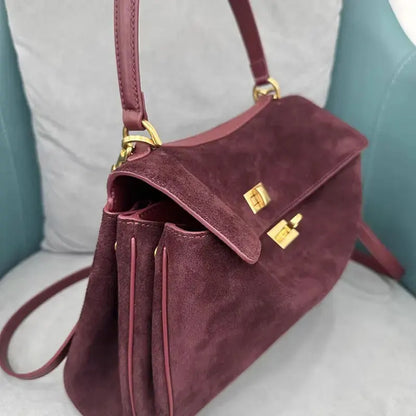 Burgundy Genuine Leather Luxury Shoulder Bag Suede High Quality Large Capacity Casual Crossbody Tote Handbag Ladies Purse