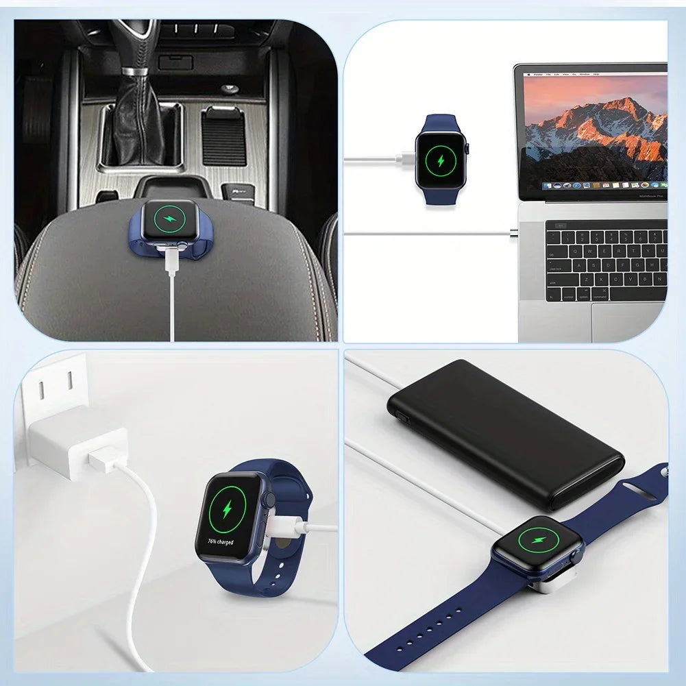 Portable 2 in 1 Magnetic Wireless Charger Key Chain For Apple Watch Series 9 8 7 6 5 4 3 2 SE 8 Pin USB-C Fast Charging Station