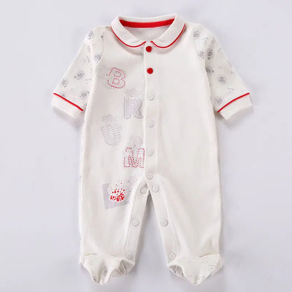 0M Newborn Baby Footed Romper Infant Spring Autumn Cotton Side Snap Jumpsuit Overall Boy Girl Peter pan Collar Onesies Outfit00M