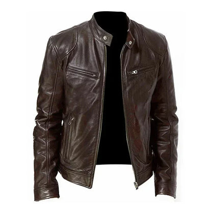 Men's PU Leather Jacket Stand Collar Zipper Coat   Jackets Autumn Casual Motorcycle PU Jacket Biker Slim Leather Coats