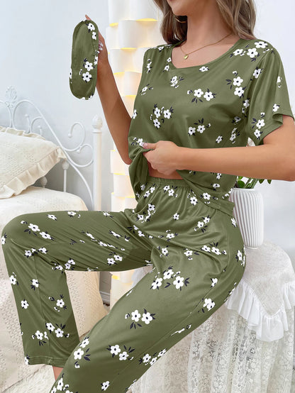 New women's home wear short sleeve trousers pajamas love pattern casual and comfortable