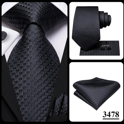 Hi-Tie Black Floral Silk Wedding Tie For Men Handky Cufflink Elegant Necktie For Men Fashion Designer Business Party Dropshiping