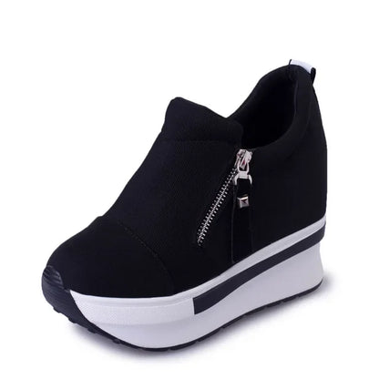 Platform Sneakers 2023 New Women Red Casual Comfortable Hidden Heel Shoe Black Canvas Shoes Wedge Heels Sneaker Tenis De Mujer