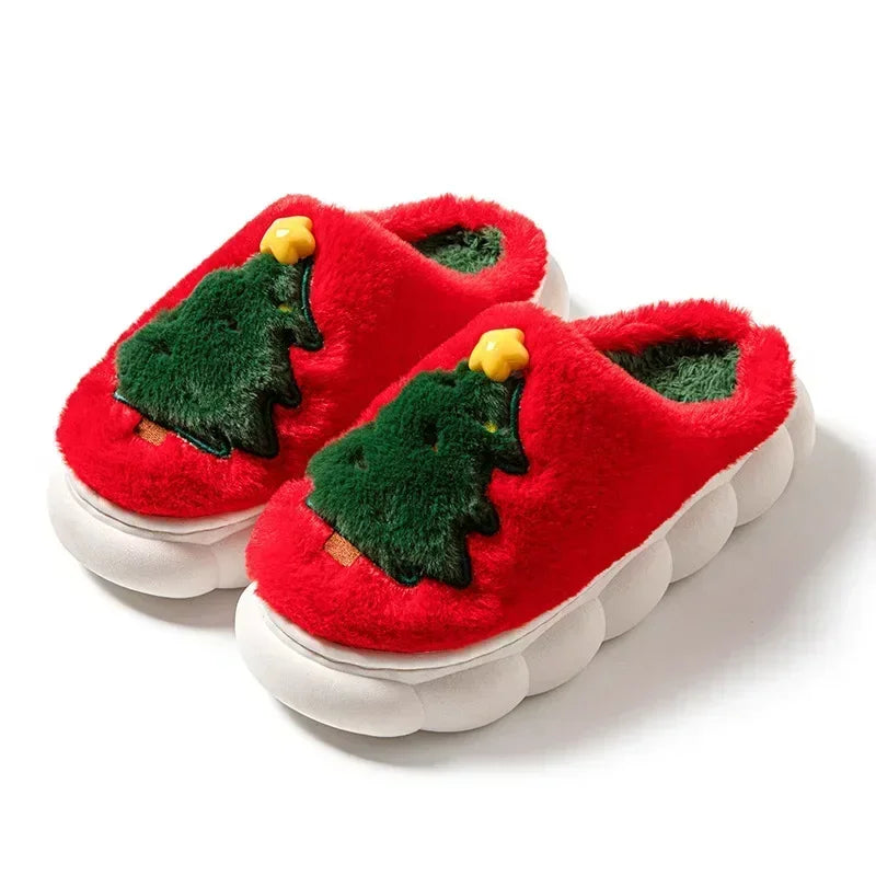 Cute Christmas Tree Women's Home Fluffy Slippers Cartoon Winter House Warm Shoes Designer Flat Casual New Year's Gift