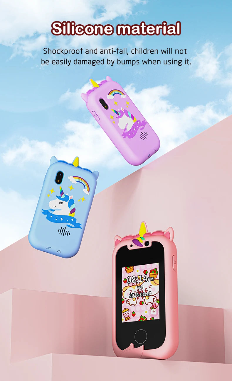 Children Phone Educational Toys Musical Toy Unicorn Baby Mobile Selfie Camera With Silicone cover Toys for Babies Birthday Gifts