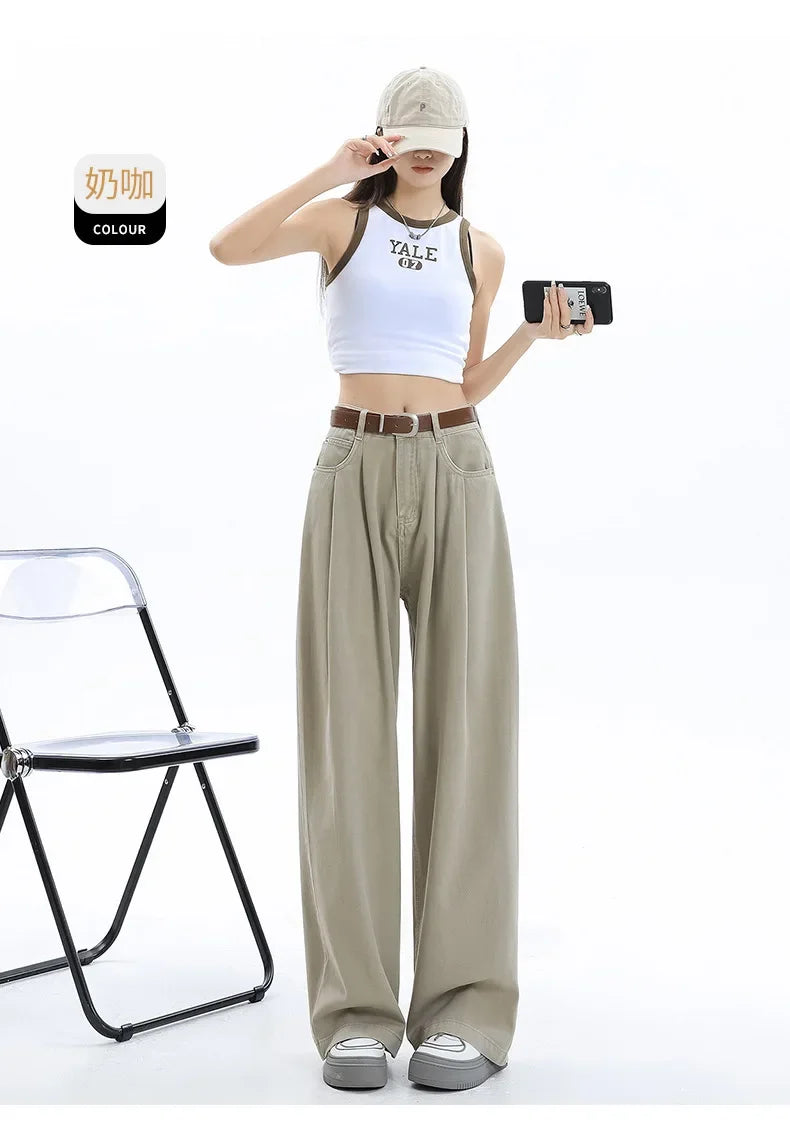 High-waisted To Cover The Crotch and Belly, Slim and Drapey, Loose and Versatile Trousers Retro Wide-leg Jeans for Women