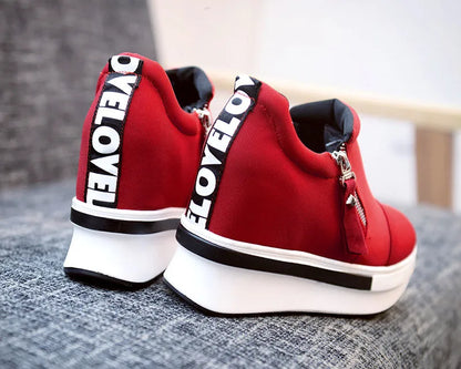 Platform Sneakers 2023 New Women Red Casual Comfortable Hidden Heel Shoe Black Canvas Shoes Wedge Heels Sneaker Tenis De Mujer