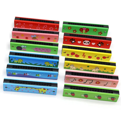 16 Holes Cute Harmonica Musical Instrument Montessori Educational Toys Cartoon Pattern Kids Wind Instrument Gift for Boy Girl