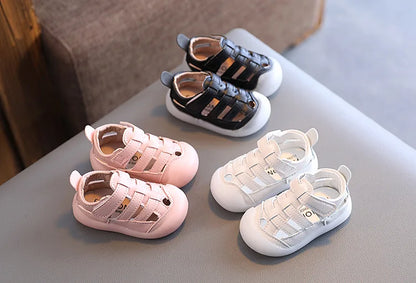 Baby Sandals Summer Infant Beach Shoes Baby Boy Girl Sandals Newborn First Walkers Soft PU Leather Close-toed Sandals For Baby