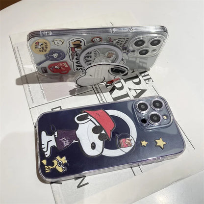 Cartoon Snoopy Puppy Cartoon Case Wireless Charging For iPhone 15 14 13 12 11 Pro Max for Magnetic Magsafe Holder Clear Cover